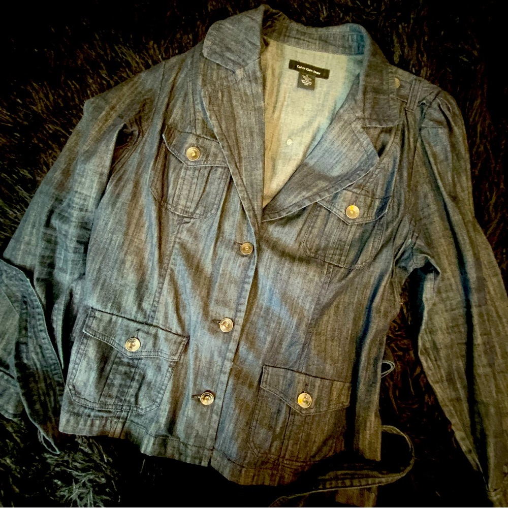 Calvin Klein belted denim jacket, size 1X